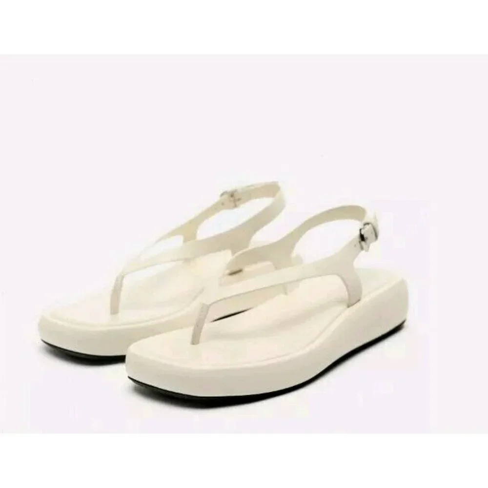 ZARA Leather Sandals 1644/210/002 size 9 Flats White Ivory - Picture 3 of 5